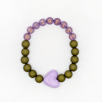 Bracelet GAGA - Kaki mat, Violet doré & Maxi coeur lila