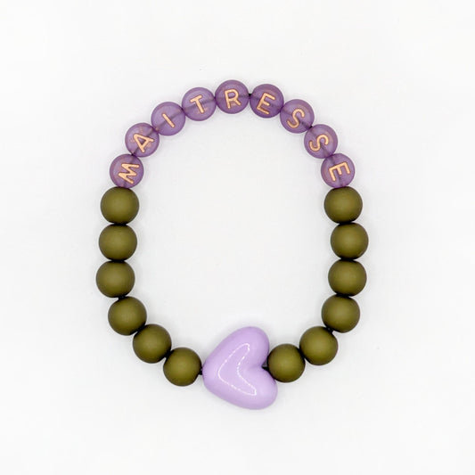 Bracelet GAGA - Kaki mat, Violet doré & Maxi coeur lila