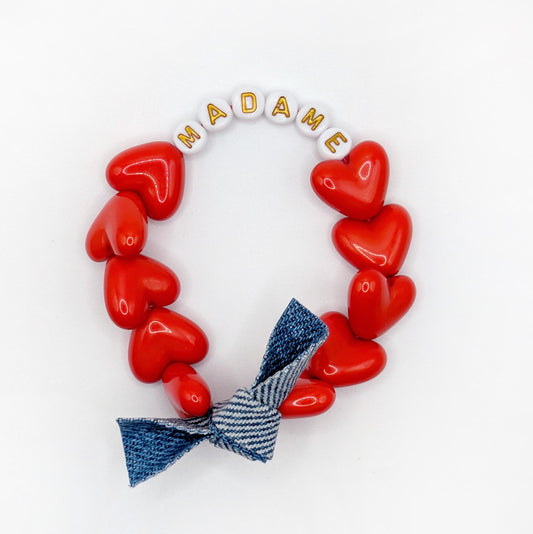 Bracelet GAGA - Rouge maxi coeurs & maxi noeud en jean !