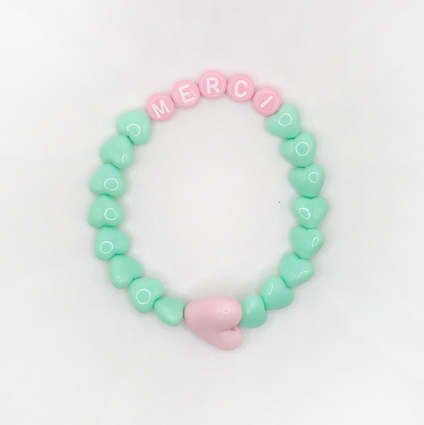 Bracelet GAGA - Menthe, Lait fraise & Maxi coeur Rose pastel