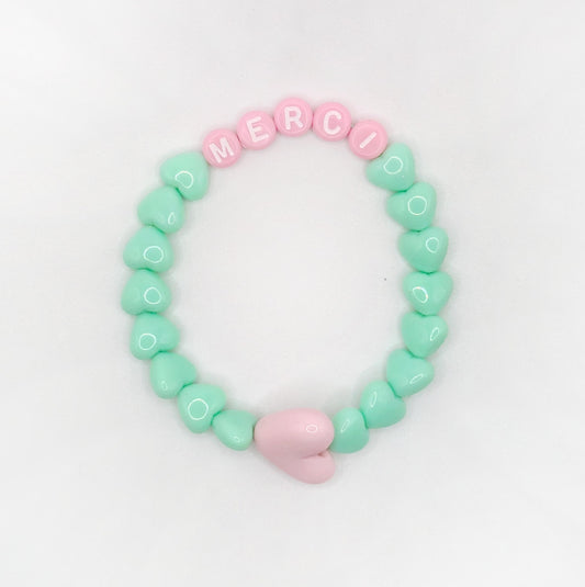 Bracelet GAGA - Menthe, Lait fraise & Maxi coeur Rose pastel