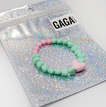 Bracelet GAGA - Menthe, Lait fraise & Maxi coeur Rose pastel