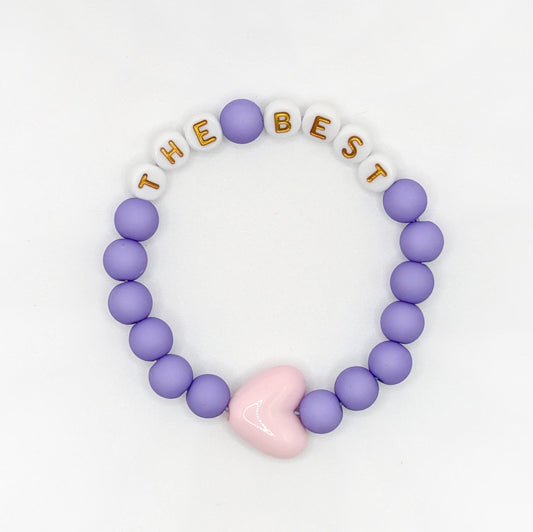Bracelet GAGA - Violet, Blanc doré & Maxi coeur Rose pastel