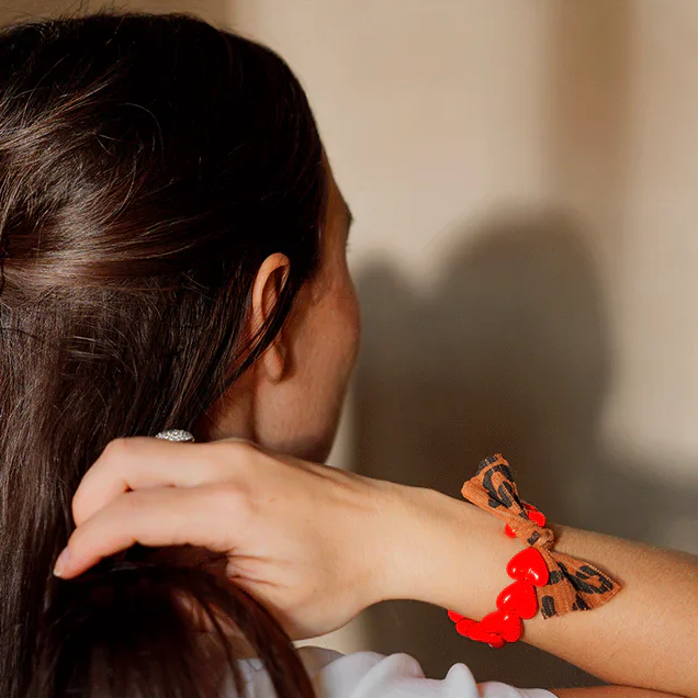 Bracelet GAGA - Rouge 🤎 & Noeud Léopard
