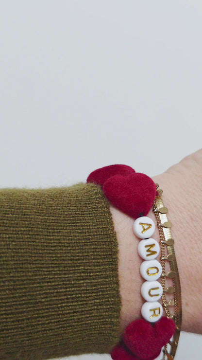 Bracelet GAGA - Maxi velours bordeaux & Blanc doré