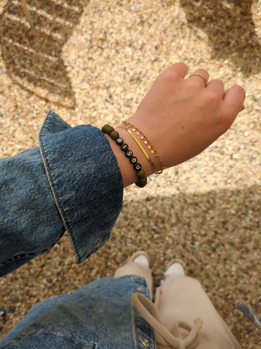 Bracelet GAGA - Kaki mat, Noir & Maxi coeur Rouge