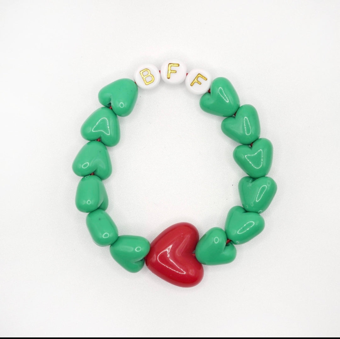 Bracelet GAGA - Vert flashy, Blanc doré & Maxi coeur Rouge