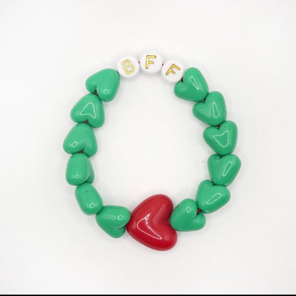 Bracelet GAGA - Vert flashy, Blanc doré & Maxi coeur Rouge