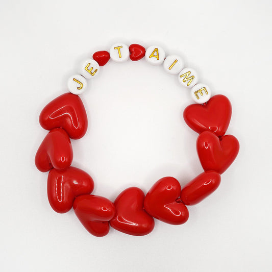 Bracelet GAGA - Full MAXI coeurs Rouge & Blanc doré